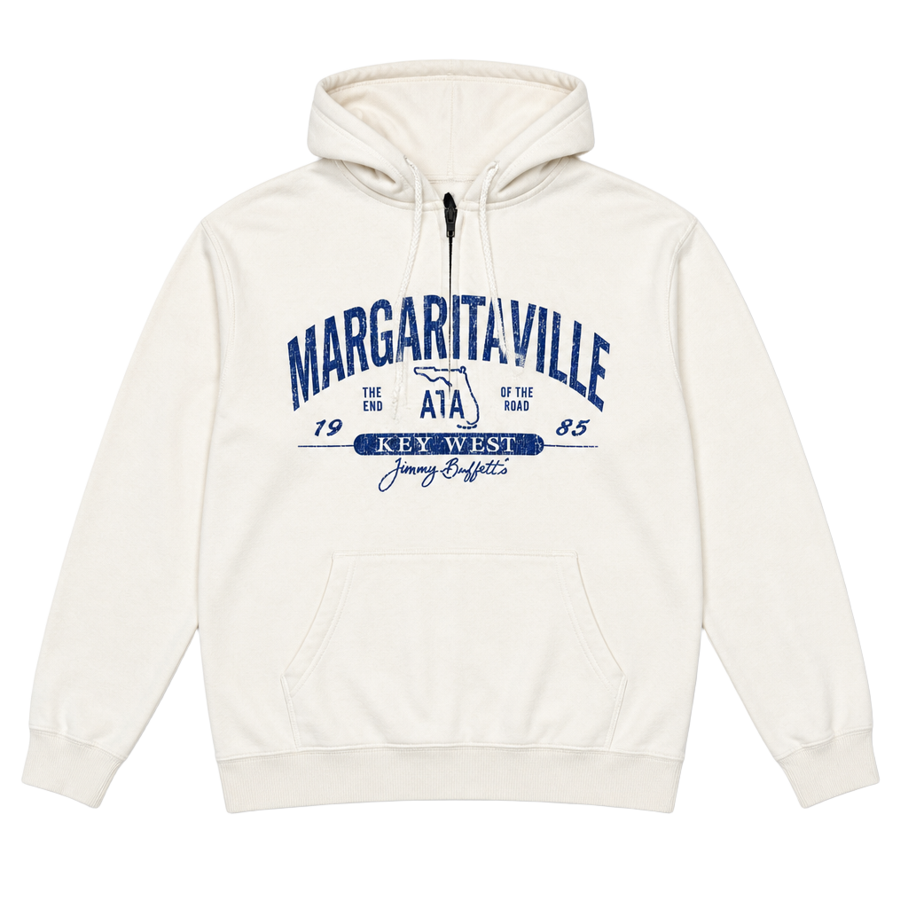 Margaritaville Key West Jimmy Buffett Florida Quarter Zip Hoodie Cream 1