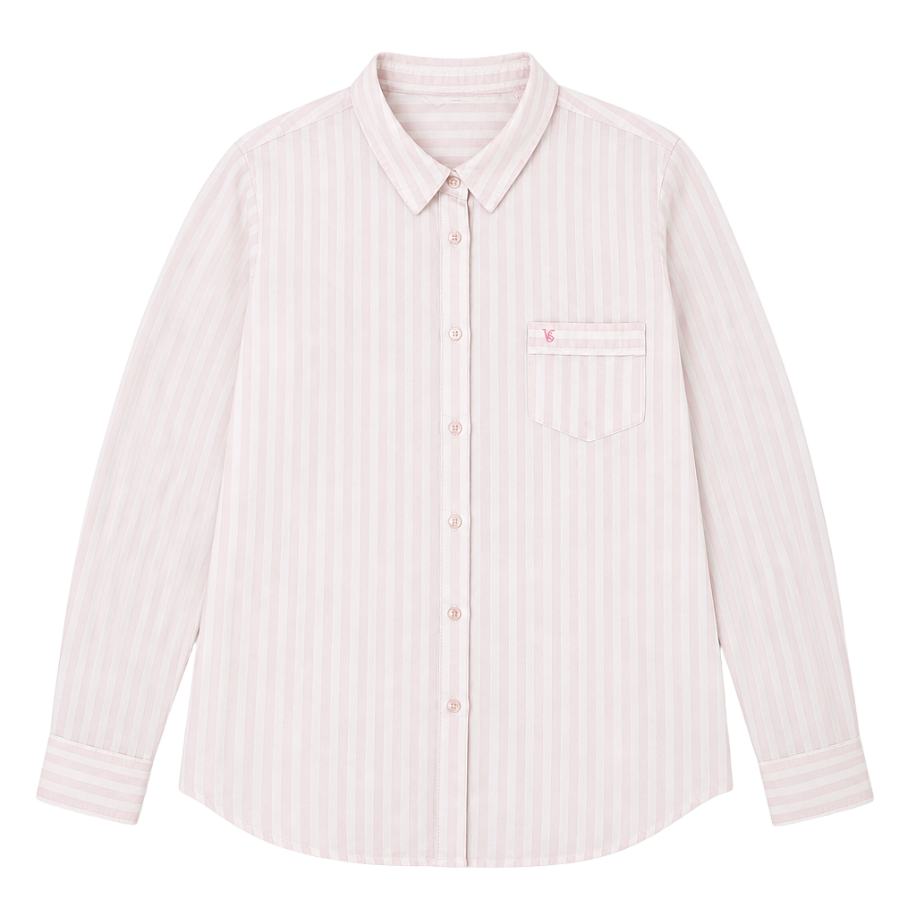 Victoria's Secret Pink and White Striped Long Sleeve Button-Up Shirt Blouse 1