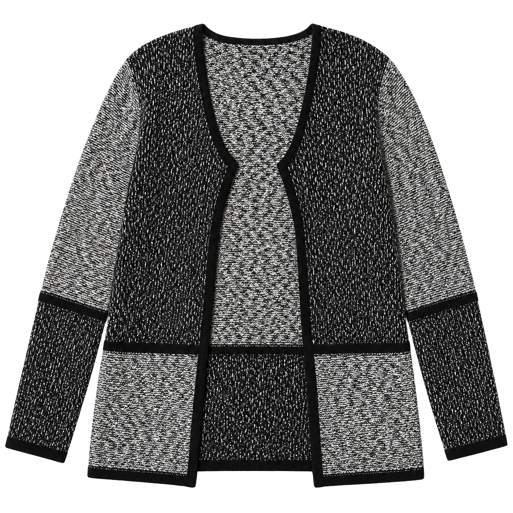 Chico's Black And White Textured Knit Open Front Cardigan Size 2 1