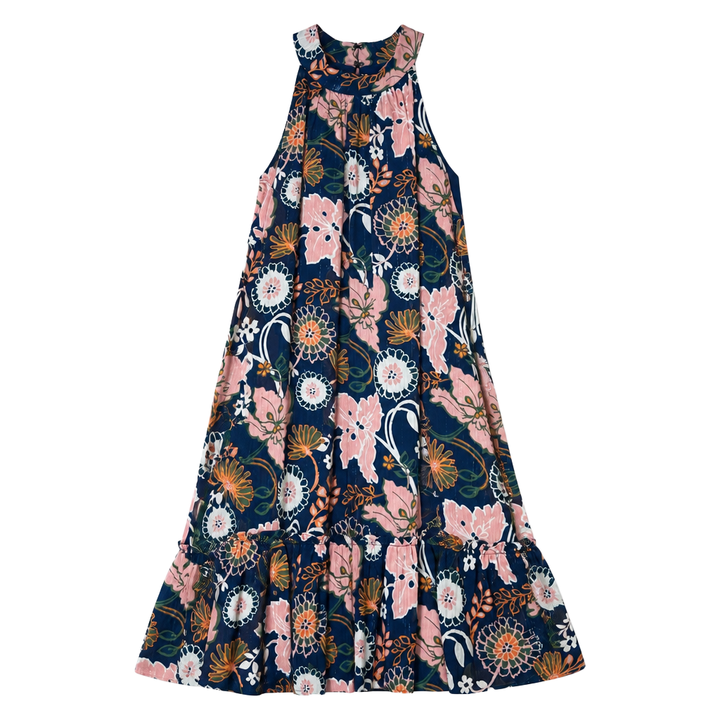 NWT Melonie T High Halter Neck Dress Size 8 Floral Blue Pink Lined 1