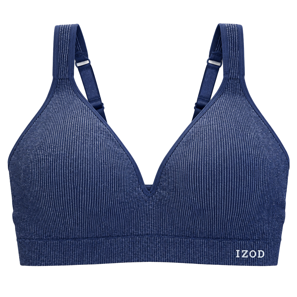 IZOD Comfort Bra Size 3X Blue Ribbed Wireless 1