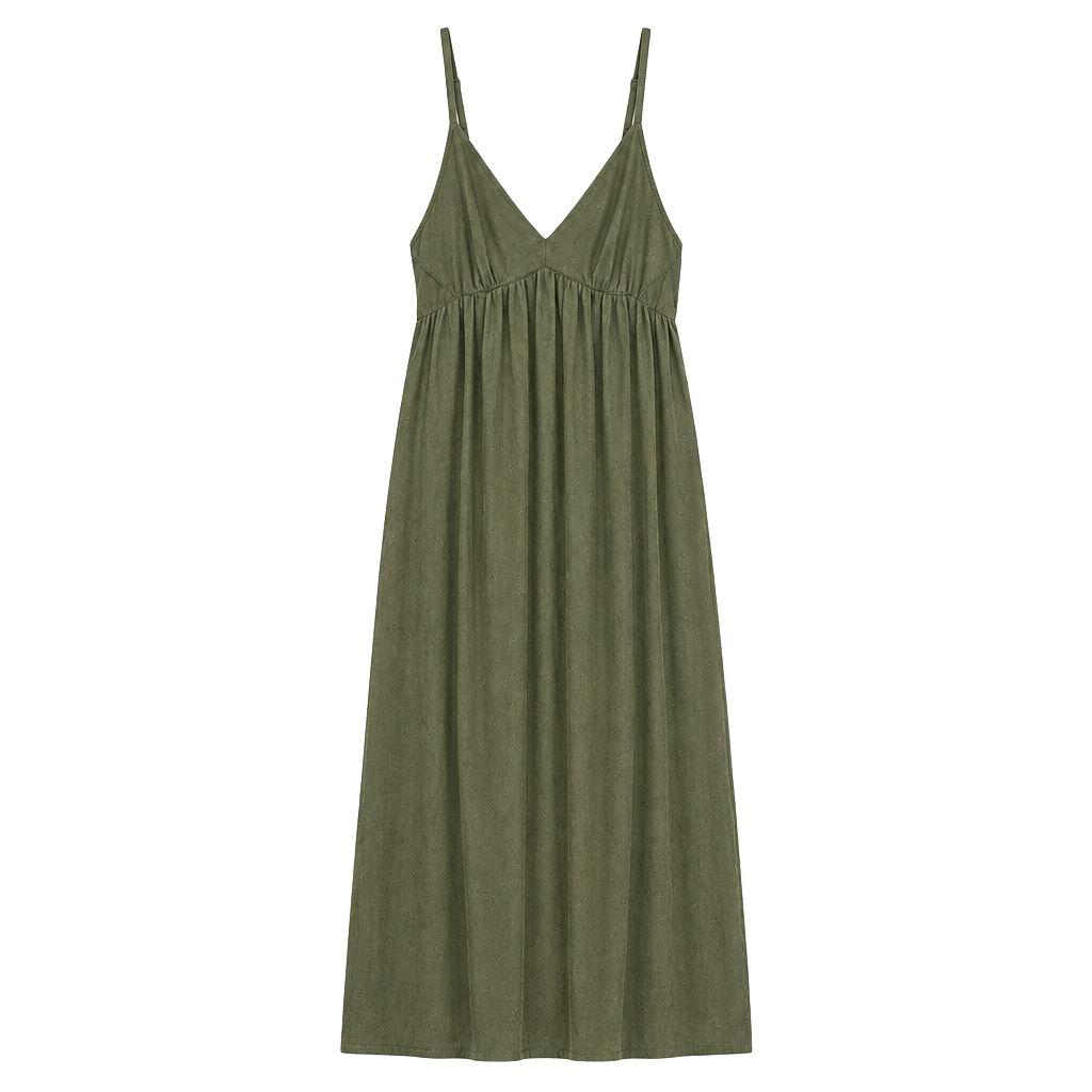 Aerie Cami Maxi Dress Olive Green Tiered V-Neck Pocket 1