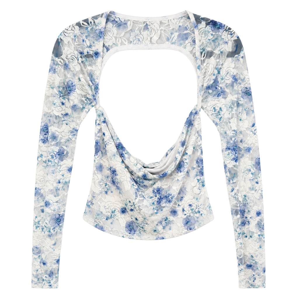 Windsor Floral Lace Crop Top Size M White Blue 1
