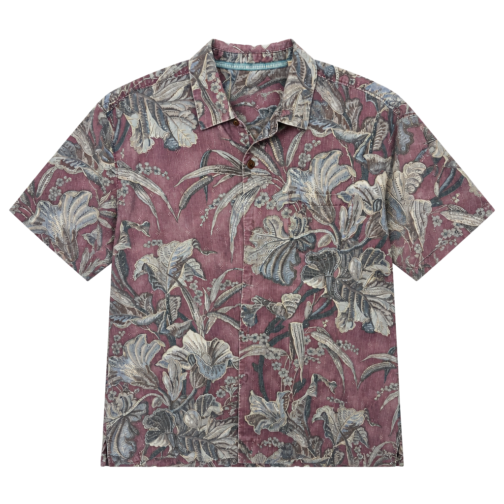 Tommy Bahama Silk Floral Tropical Print Short Sleeve Camp Shirt Plum Blue Ivory 1