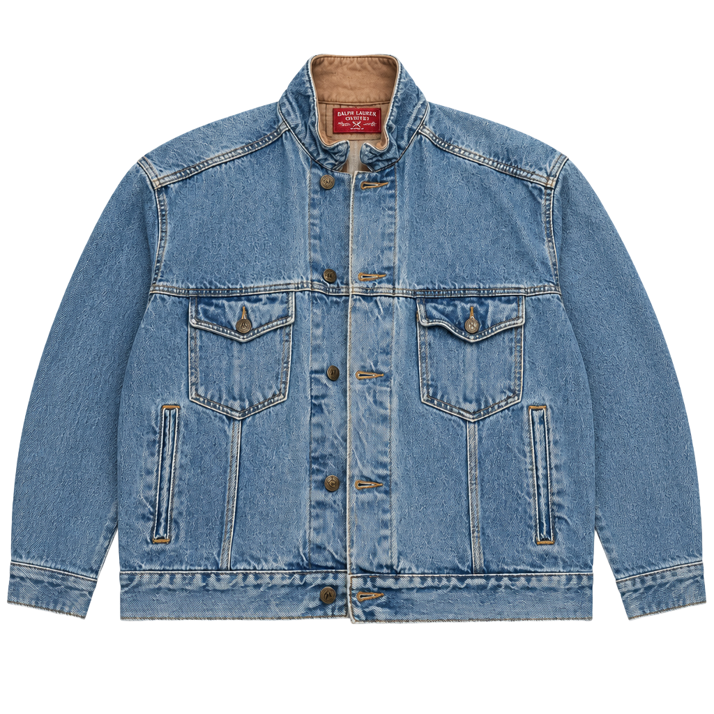 Marlboro Country Store Denim Jacket Size Small Leather Collar Flannel Lined 1
