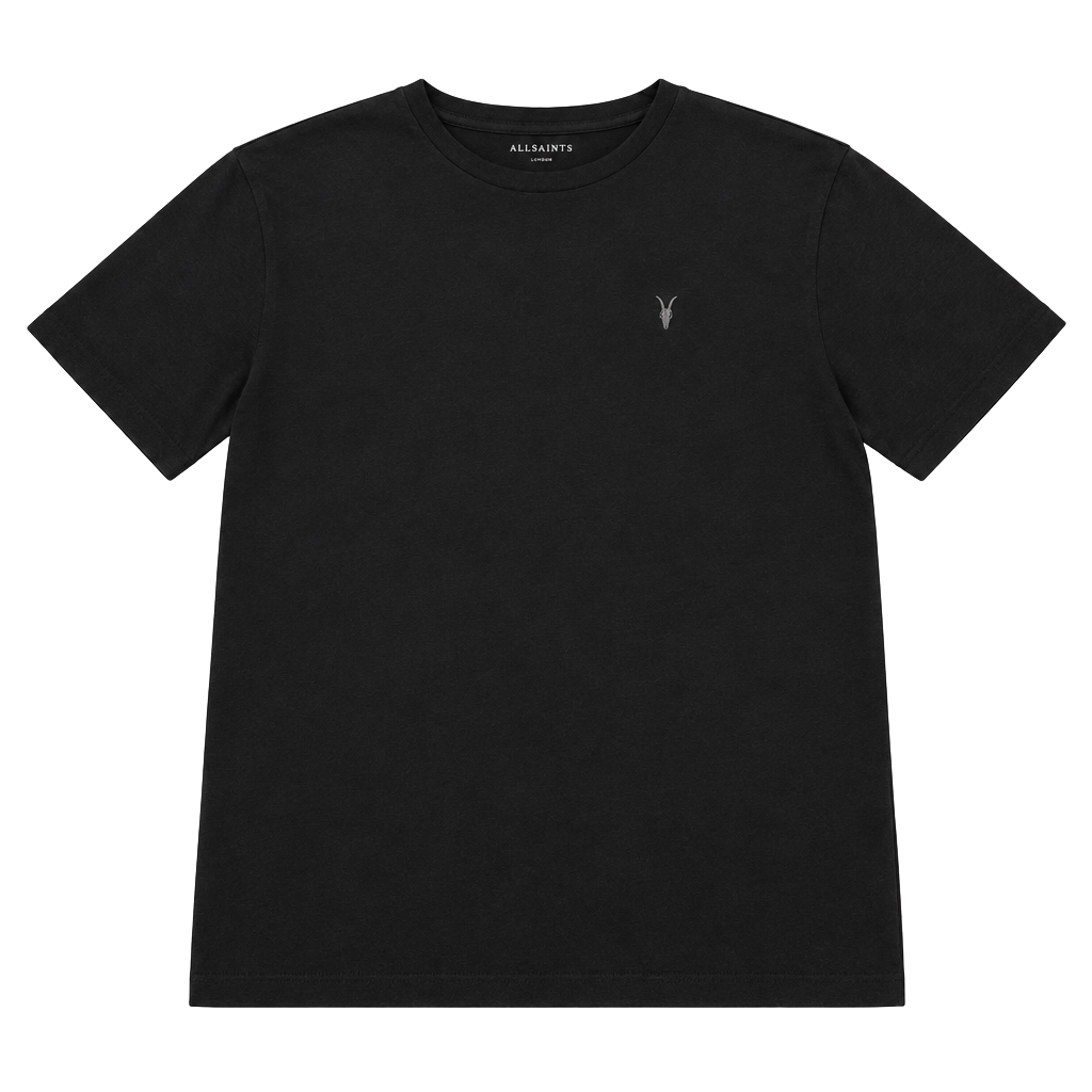 AllSaints Brace Crew Neck T-Shirt Size Large Black Ramskull Embroidered Logo 1