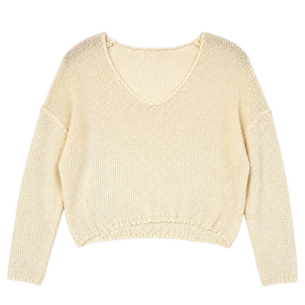 Princess Polly Cream V-Neck Cropped Knit Sweater 1