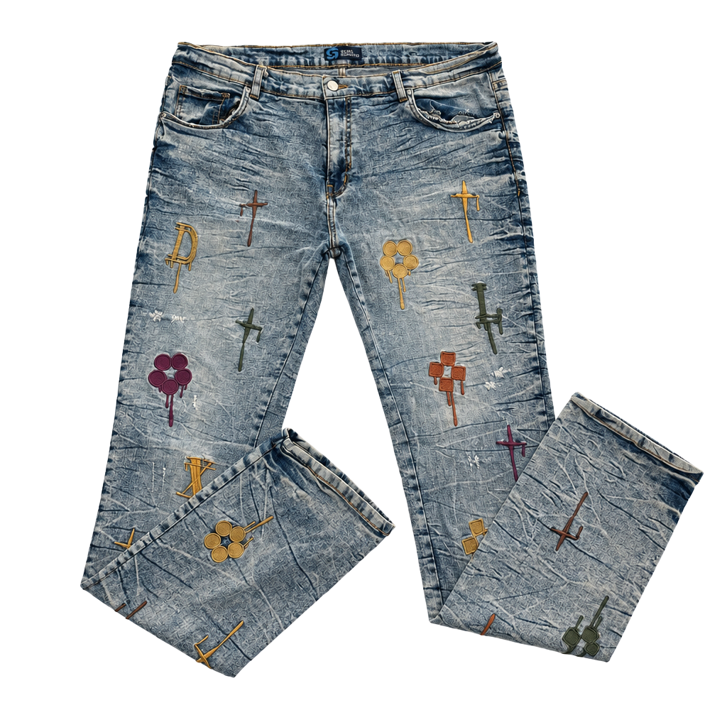 Regal Exchange Embroidered Jeans Size 40 Blue Acid Wash Denim 1