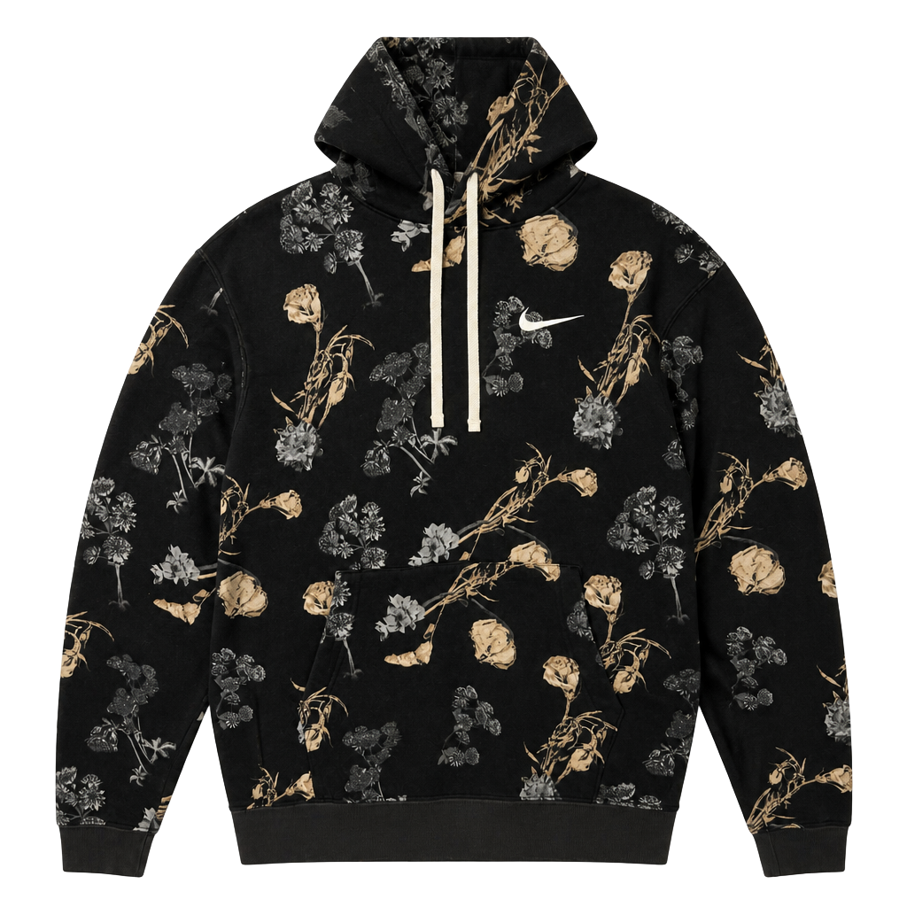 Nike Sportswear Club Fleece Floral Print Pullover Hoodie Size Small 1