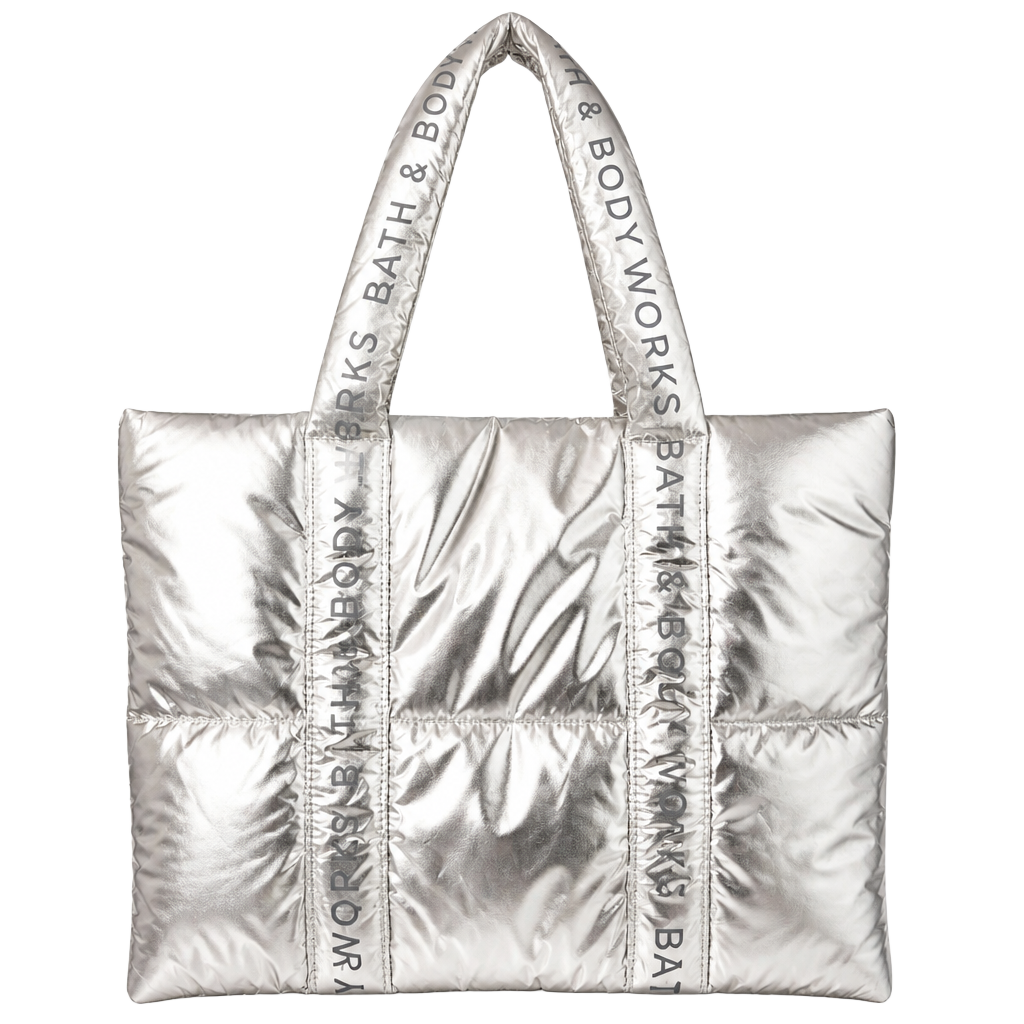 Bath & Body Works Silver Puffer Tote Bag Metallic 2024 Edition NWT 1