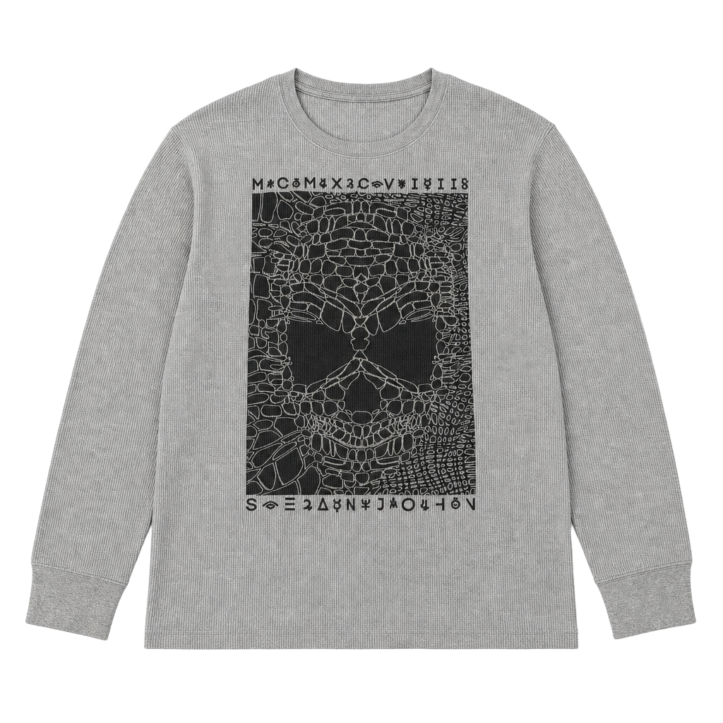 Sean John Men's XL Gray Waffle Knit Graphic Long Sleeve Shirt 1