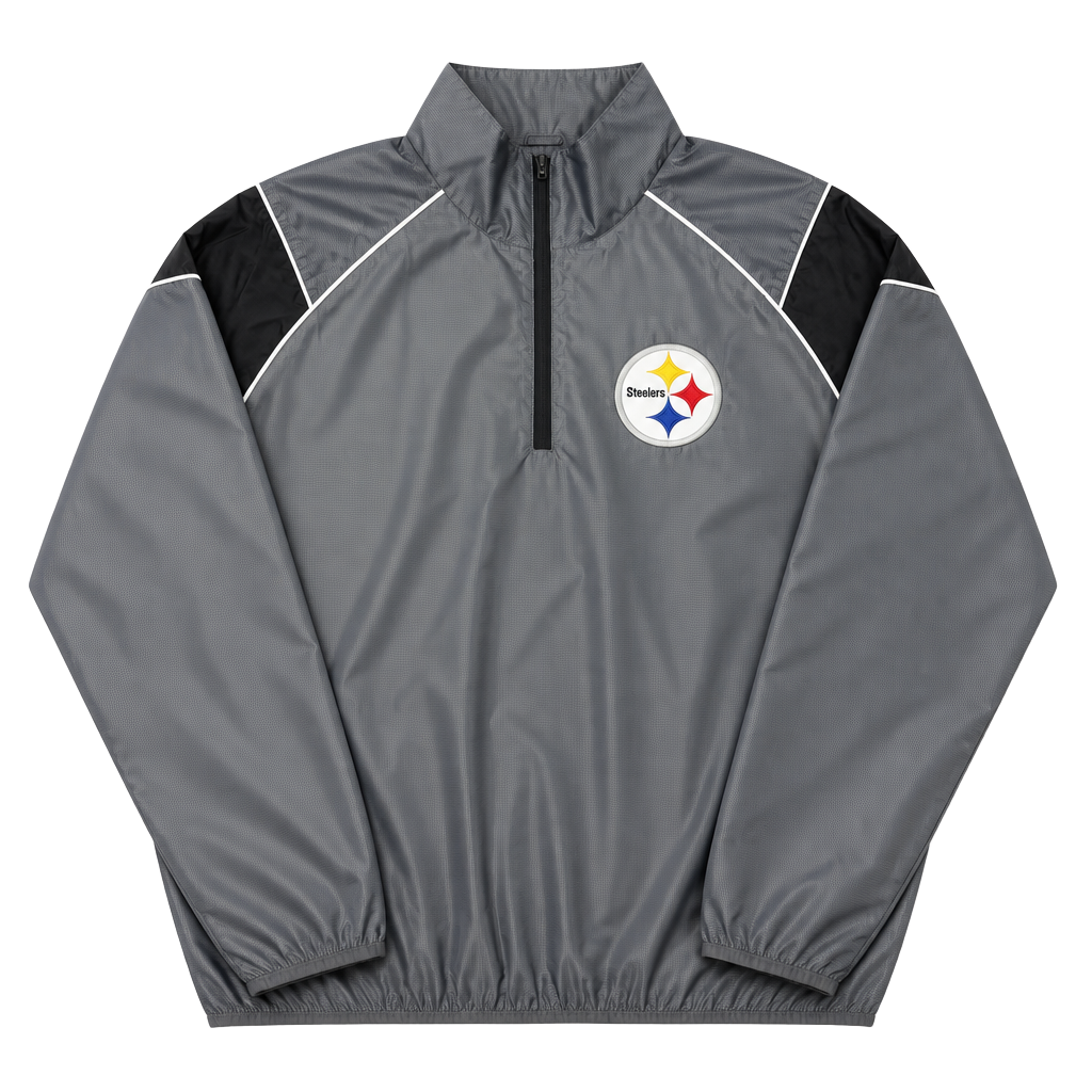 NFL Pittsburgh Steelers Quarter Zip Windbreaker Jacket Gray Size XL 1
