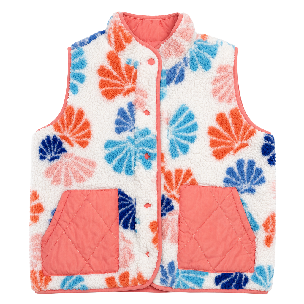 Onque Casual Shell Print Sherpa Fleece Vest 1