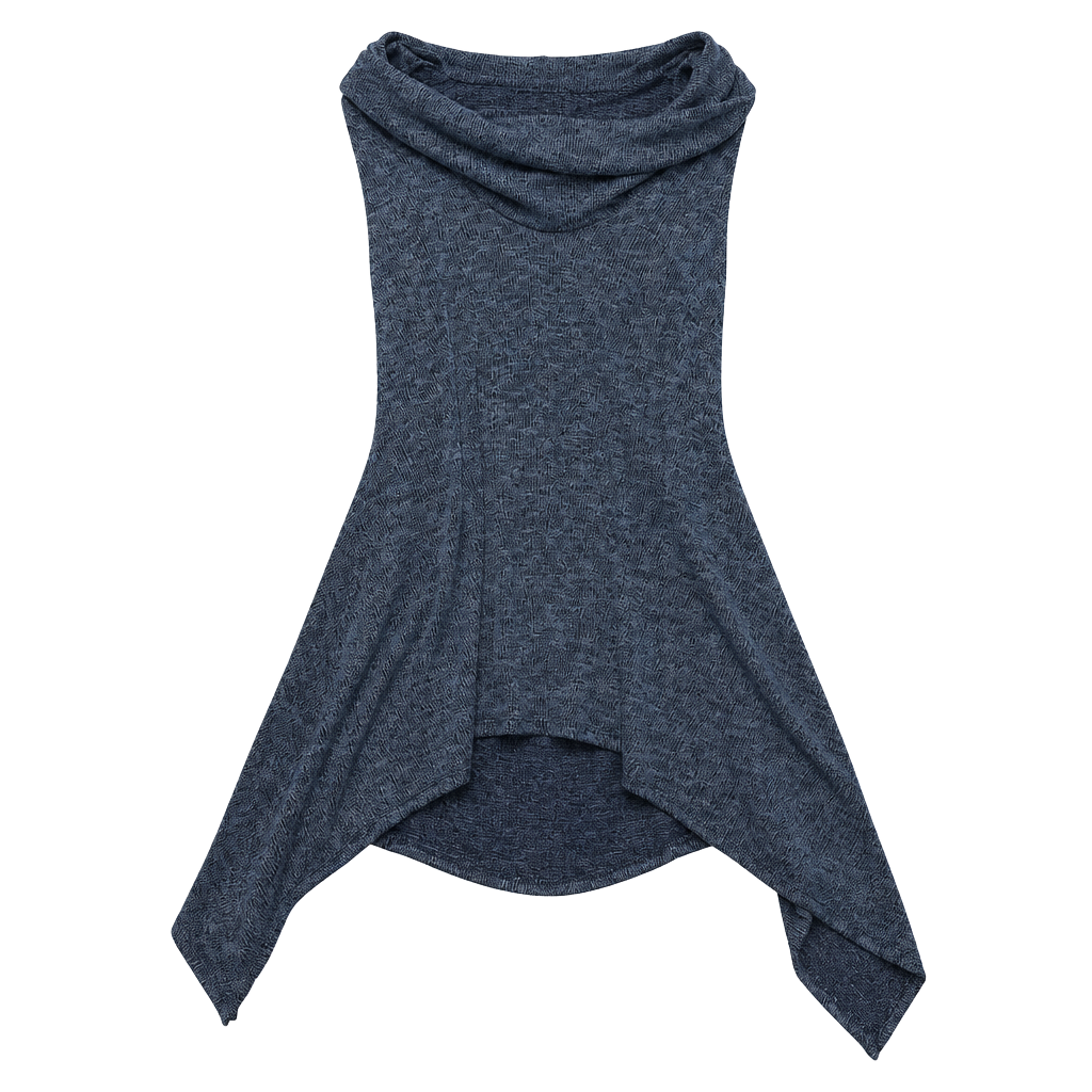 Paradiso Cowl Neck Sleeveless Tunic Size L Blue Handkerchief Hem 1