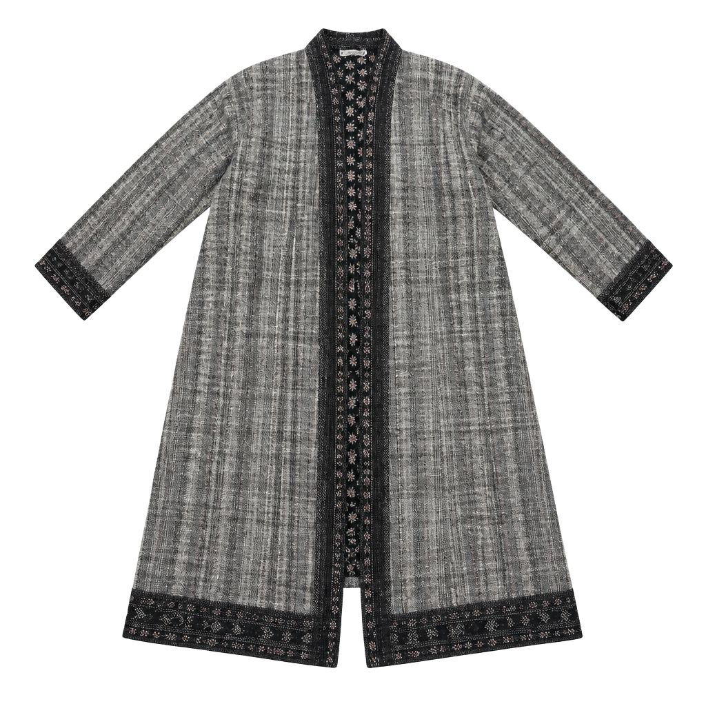 Vintage Gray Striped Open Front Cardigan with Floral Lining size S/M 1