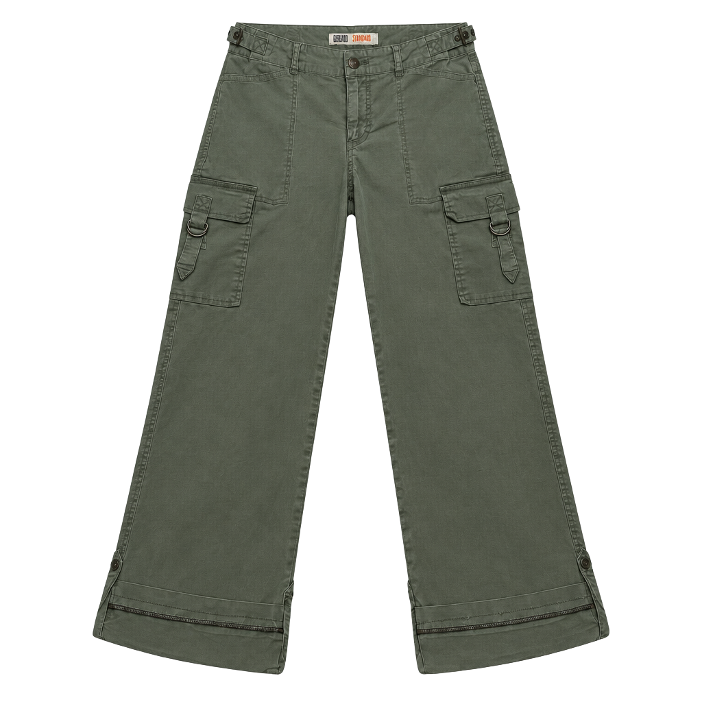 Faded Glory Cargo Pants Green Stretch Multi-Pocket Y2K 1