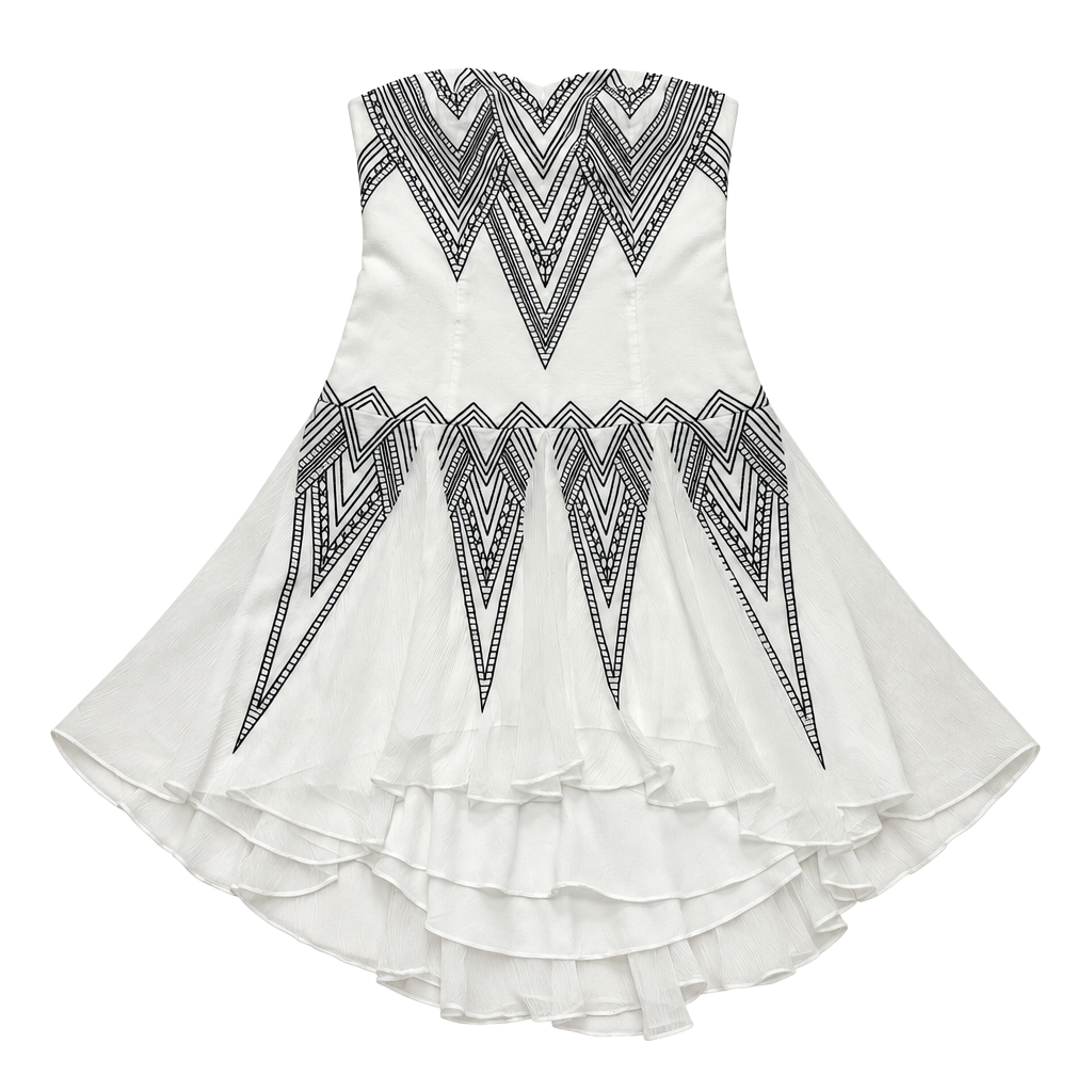 Free People Radiating Angles Strapless Ruffle Hi-Low Dress Size 2 1
