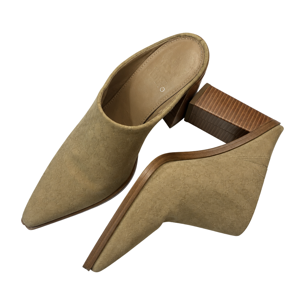 Vince Camuto Pointed Toe Mules Size 7M Tan Suede Block Heel Shoes 1