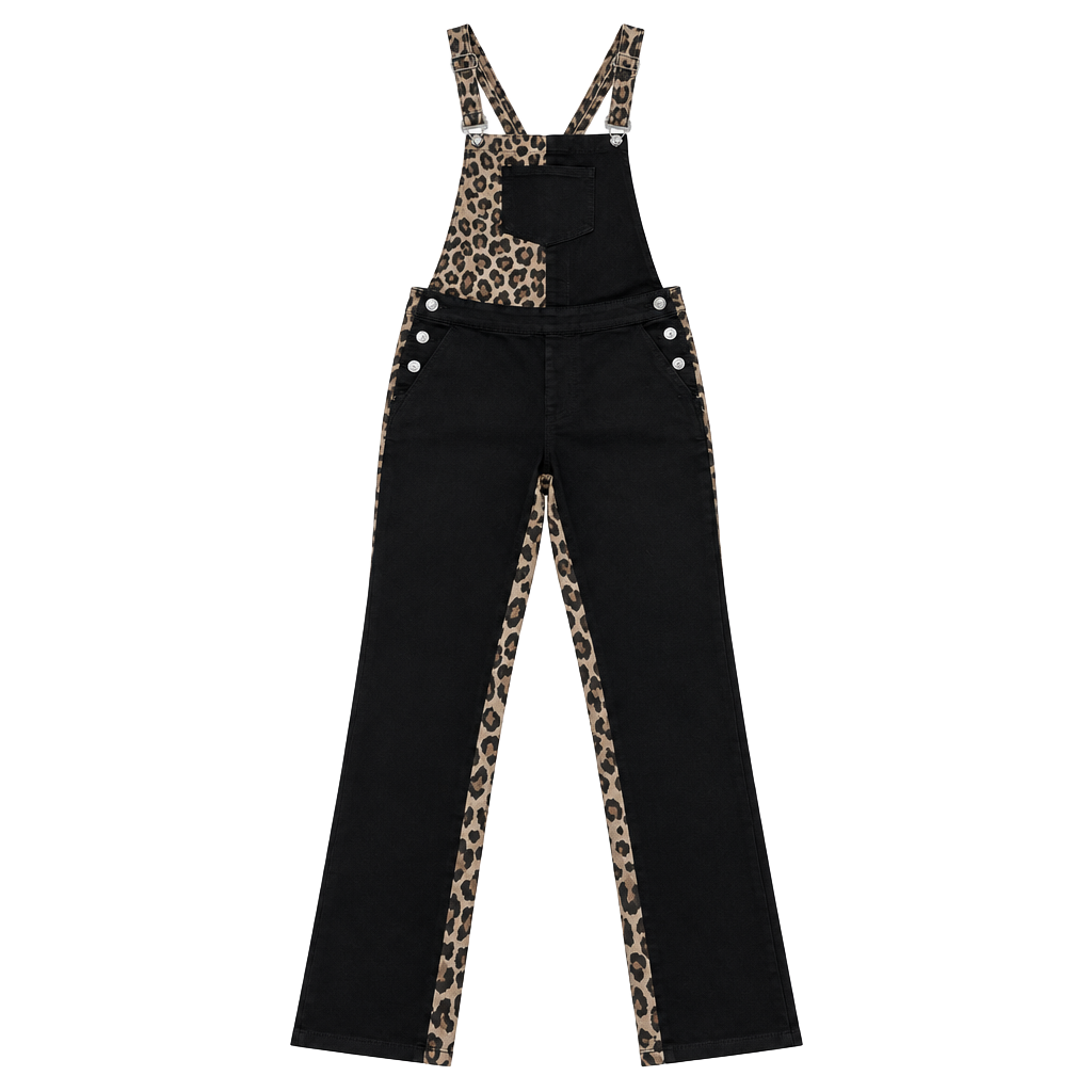 Current Mood Overalls Size S Black Leopard Print Dungarees 1