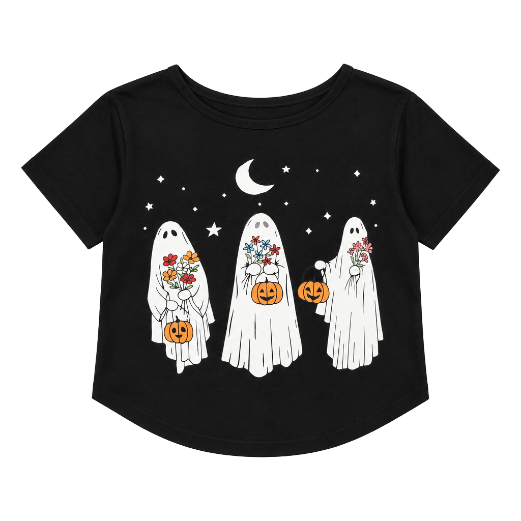 Ghost Pumpkin crop top T-Shirt Size L Black 1