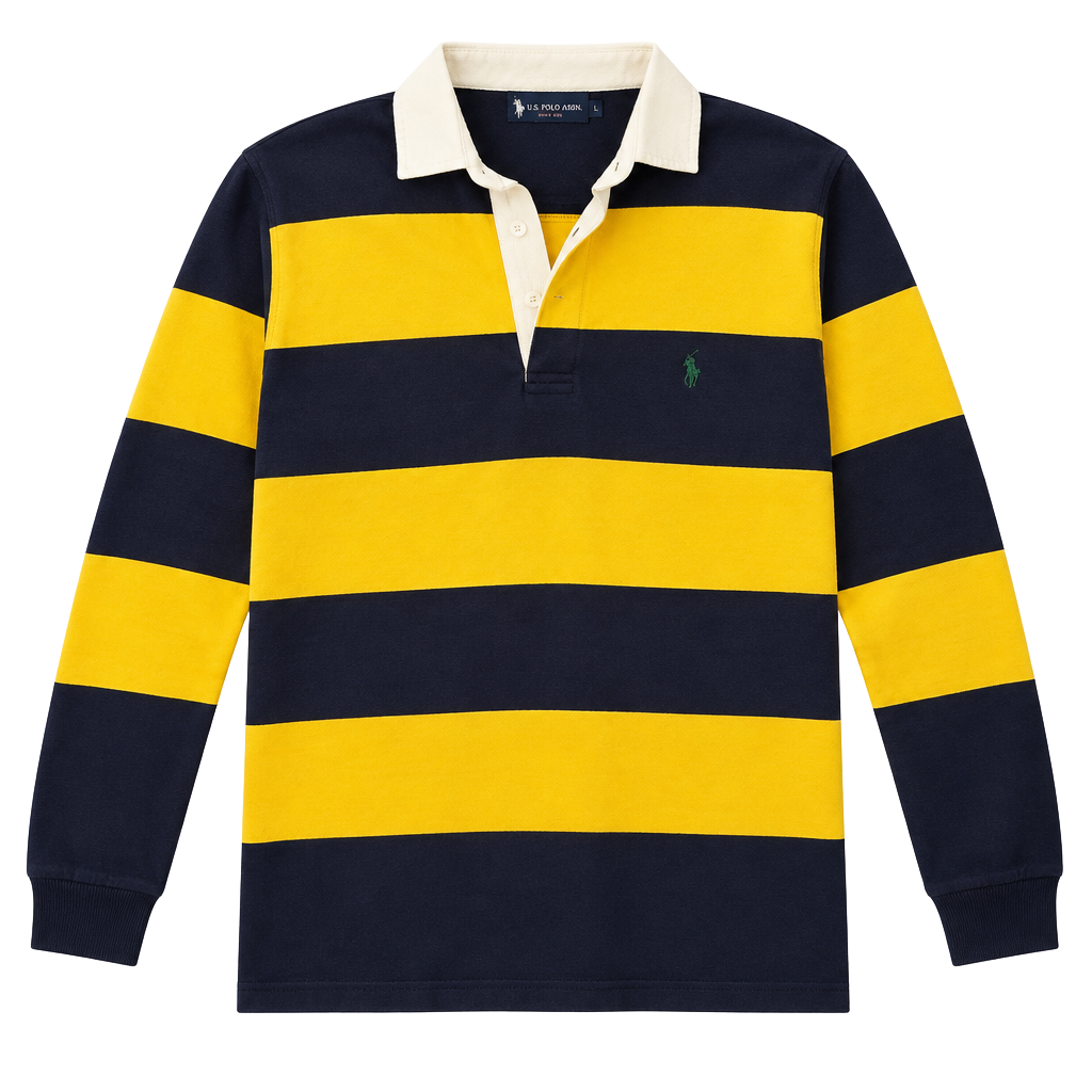 Polo By Ralph Lauren Rugby Shirt Size M Navy Yellow Striped Long Sleeve 1