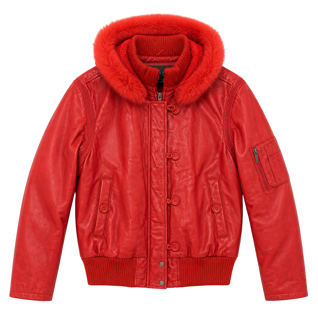 Sergio Beninni Milan Red Genuine Leather Fur Hood Bomber Jacket 7XL 1