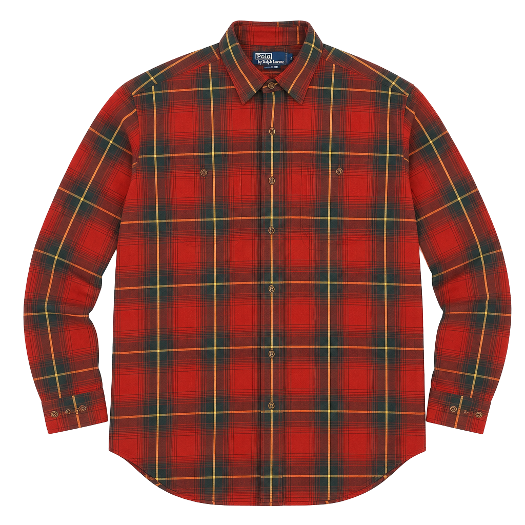 Polo by Ralph Lauren 100% Rayon Red Plaid Long Sleeve Button Up Shirt 1