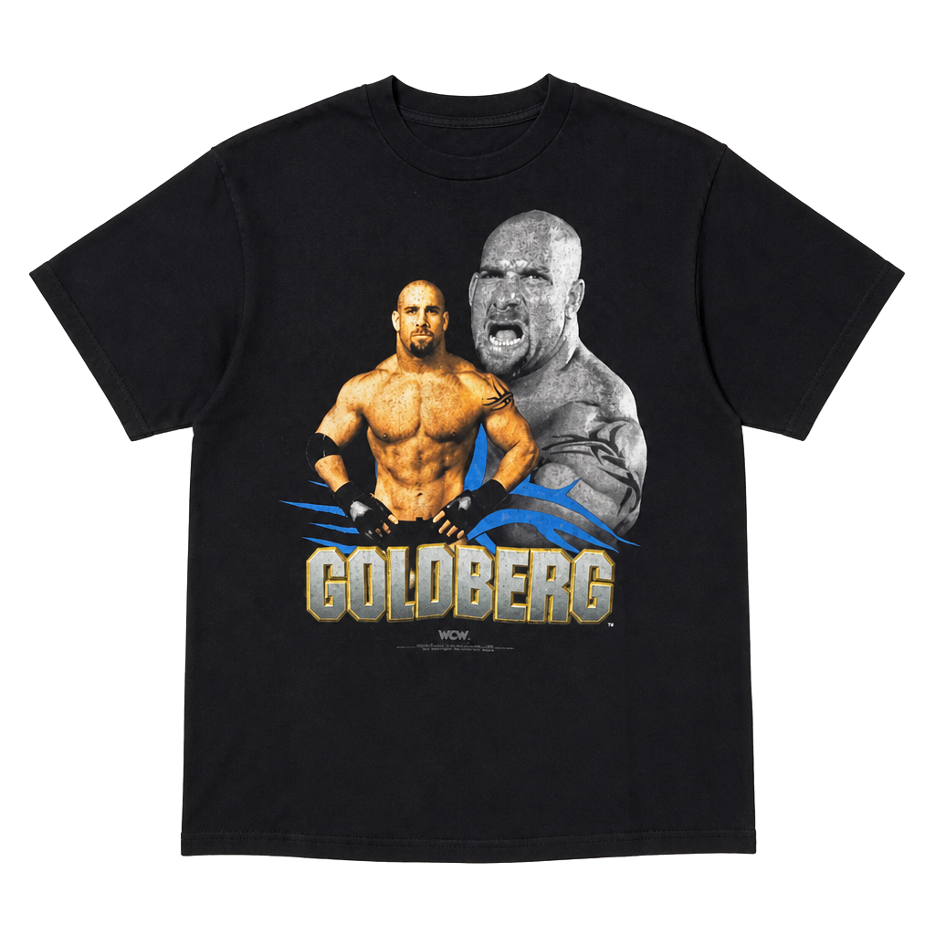 Vintage 1998 WCW Bill Goldberg Black Graphic T-Shirt 1