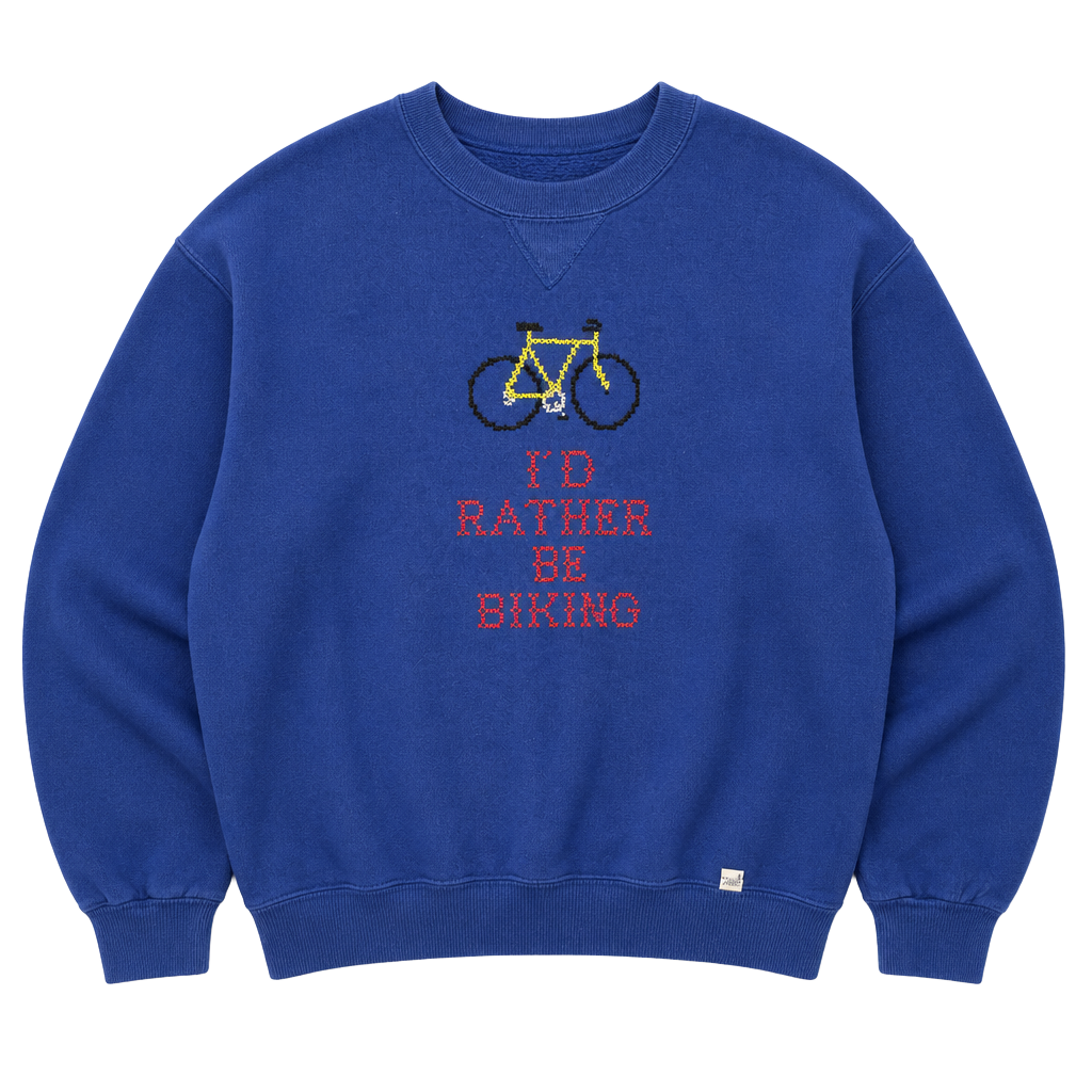 Vintage Russell Athletic I'd Rather Be Biking Graphic Sweatshirt Blue Size L 1