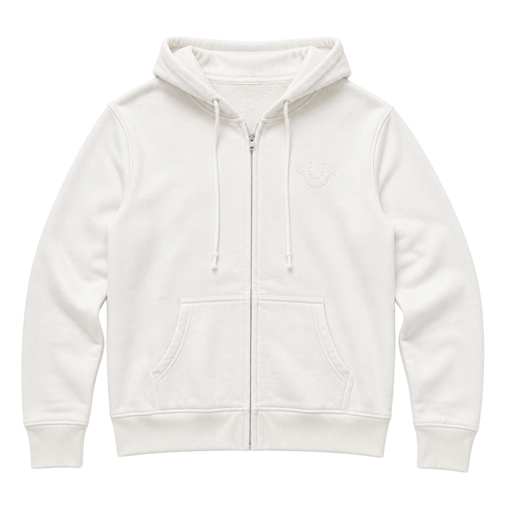 True Religion White Zip-Up Hoodie with Horseshoe Logo Size XL 1