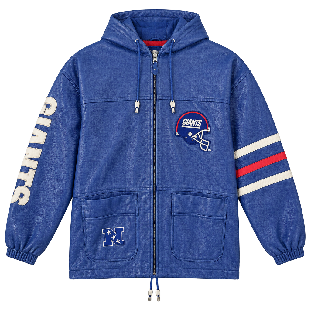 Carl Banks New York Giants Leather Hooded Jacket Size XL 1