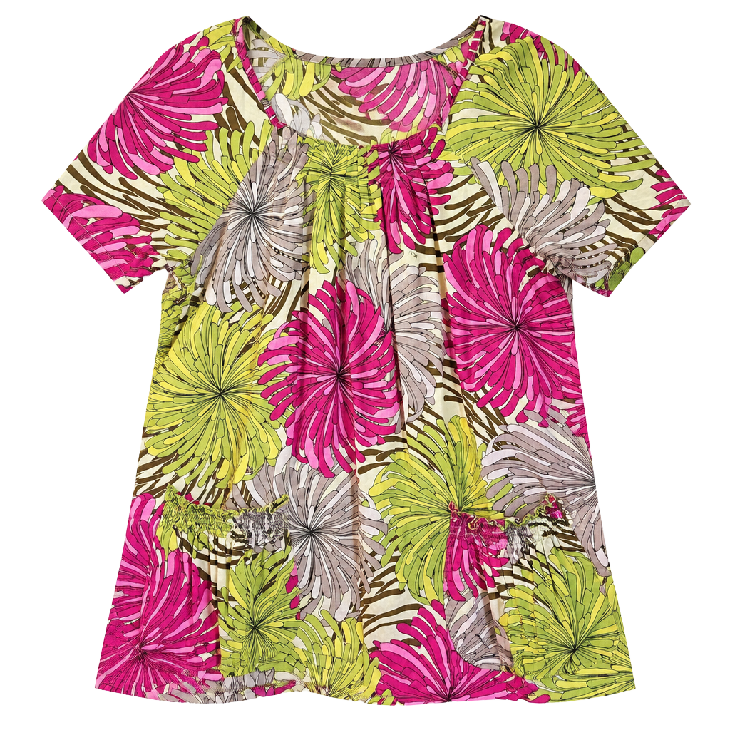 Koi by Kathy Peterson Blouse Size M Floral Print Short Sleeve Top 1