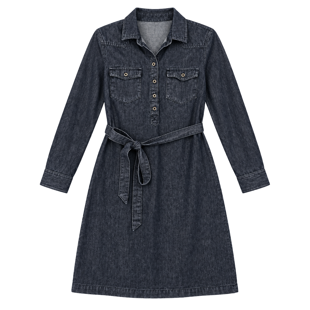 Old Navy Denim Dress Size M Blue Long Sleeve Belted Shirt Dress 1