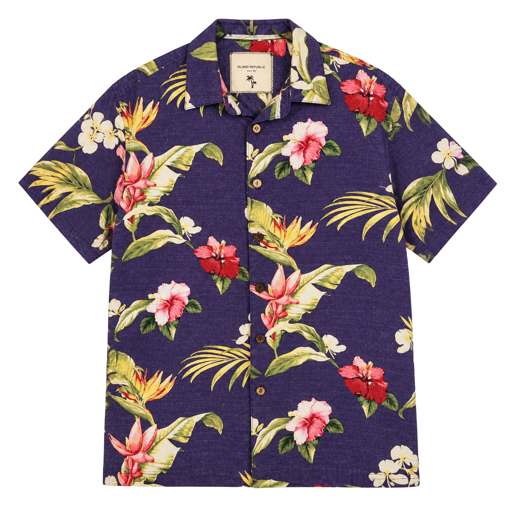Island Republic Silk Hawaiian Shirt Size XL Purple Floral Camp Short Sleeve 1