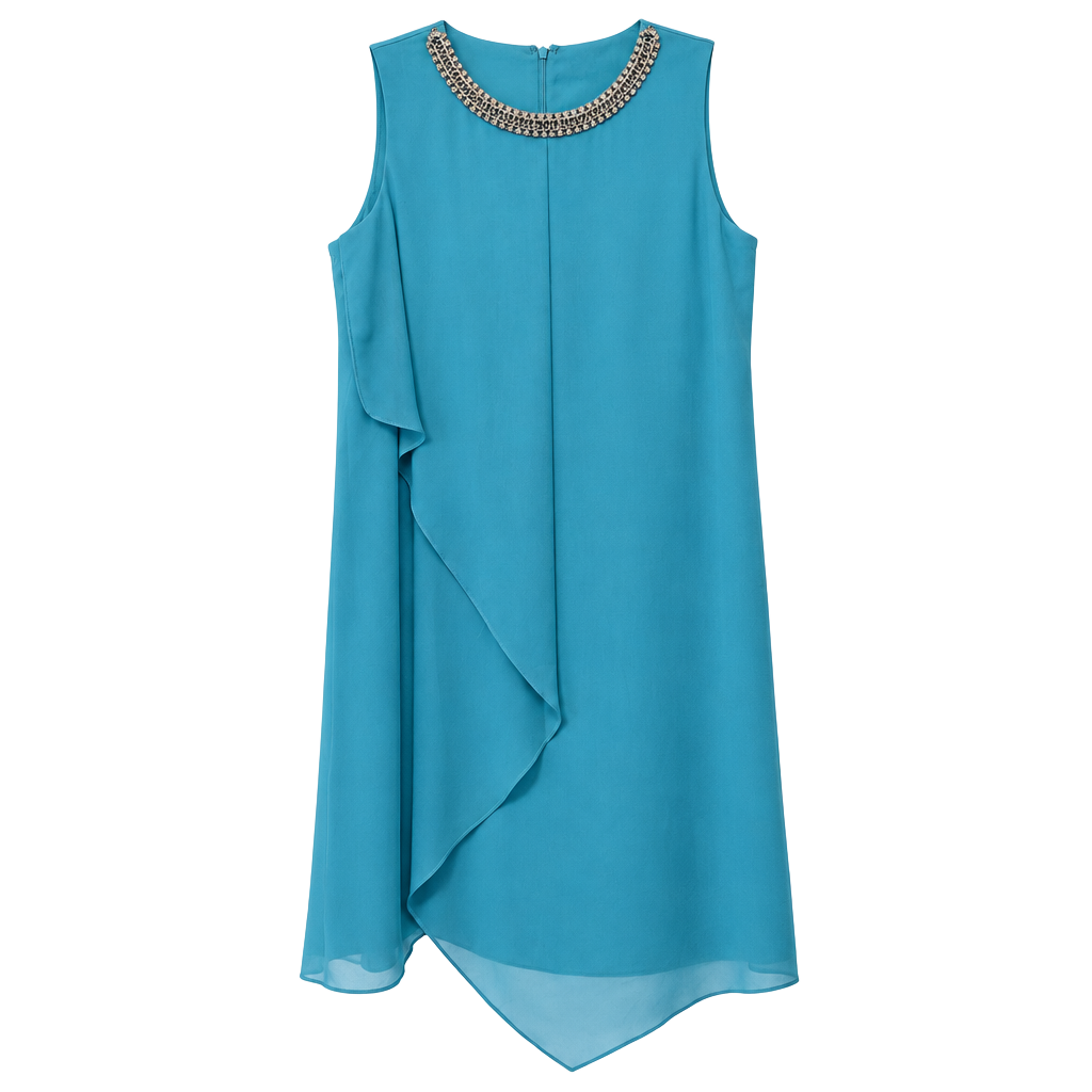 MSK Embellished Neckline Handkerchief Hem Dress Size 6 Turquoise Blue 1