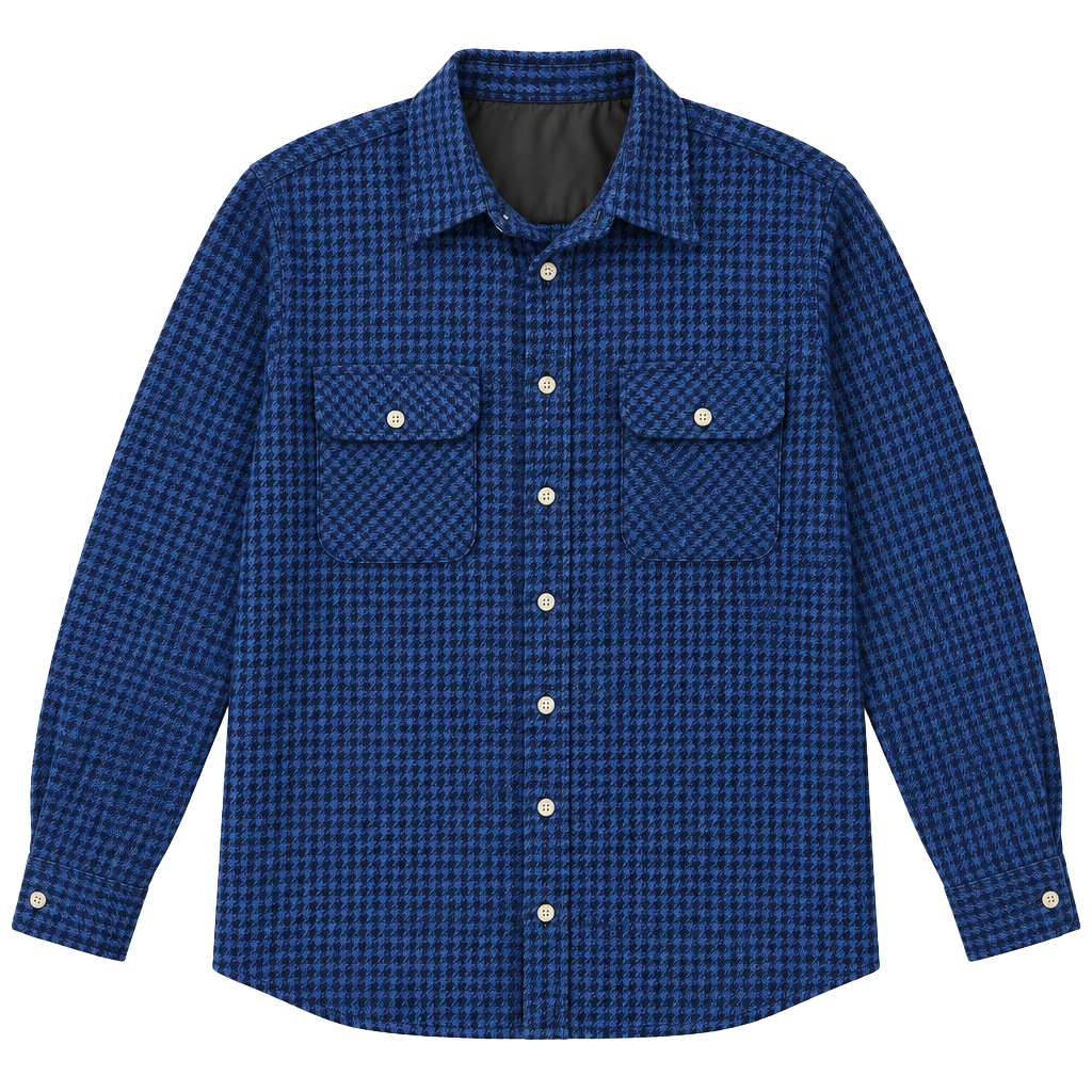 Timber Run Big Men Long Sleeve Button Down Shirt Blue Houndstooth Acrylic 1