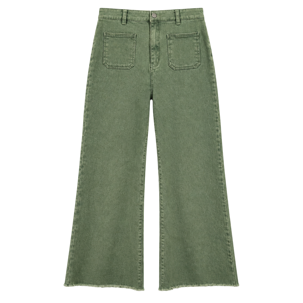 Anniewear Crop Pants Size XL Green Wide Leg Raw Hem 1