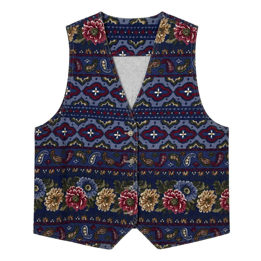 VTG Vivaldi Jeanswear Floral and Paisley Southwestern Tapestry Vest medium USA 1