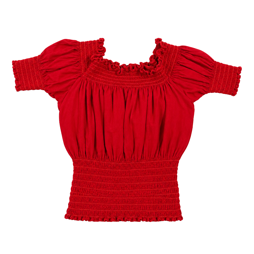 Giocam Red Smocked Milkmaid Crop Top with Puff Sleeves small 1