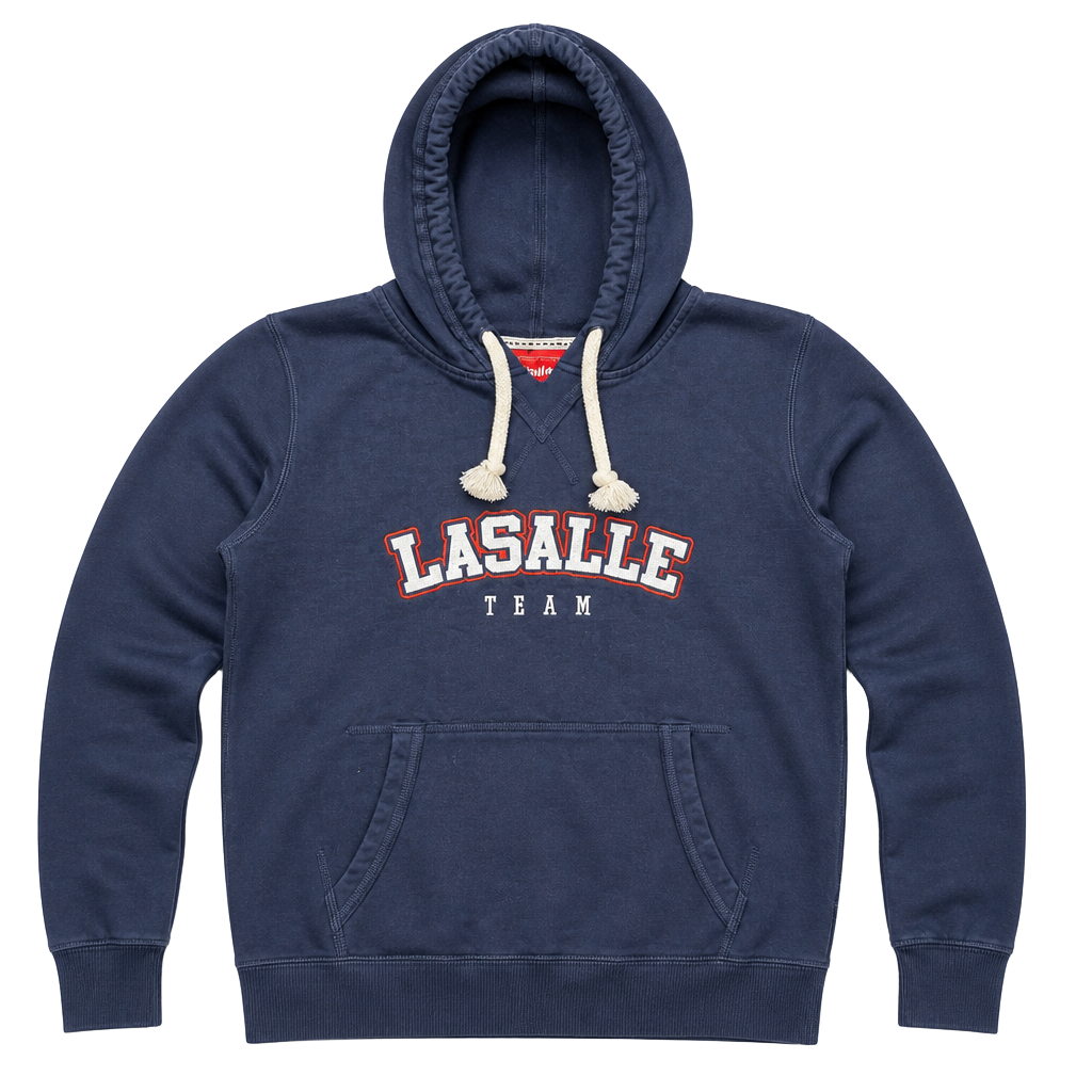 Vintage La Salle Team Navy Blue Embroidered Pullover Hoodie Size M 1