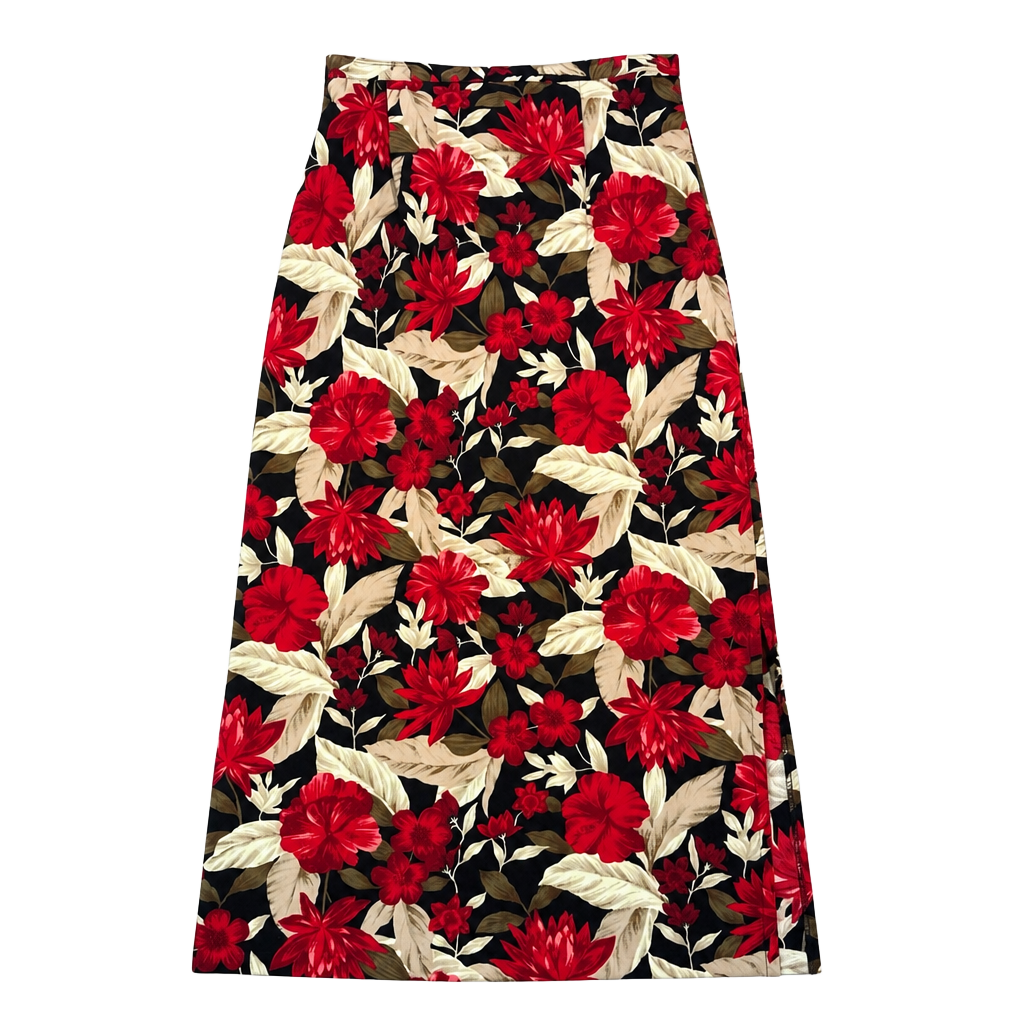 Vintage Jessica Scott Floral Hawaiian Maxi Skirt Button Front Size S 1