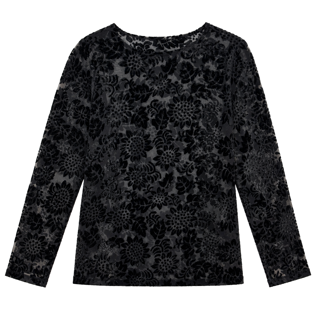 Kathryn Deene Vintage Floral Burnout Velvet Sheer Tunic Top Black 18/20 1