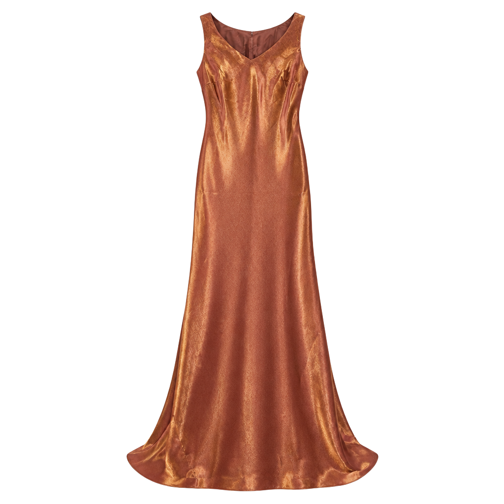 Jeanne Alexander Dress Size 12 Brown Metallic Satin Sleeveless 1
