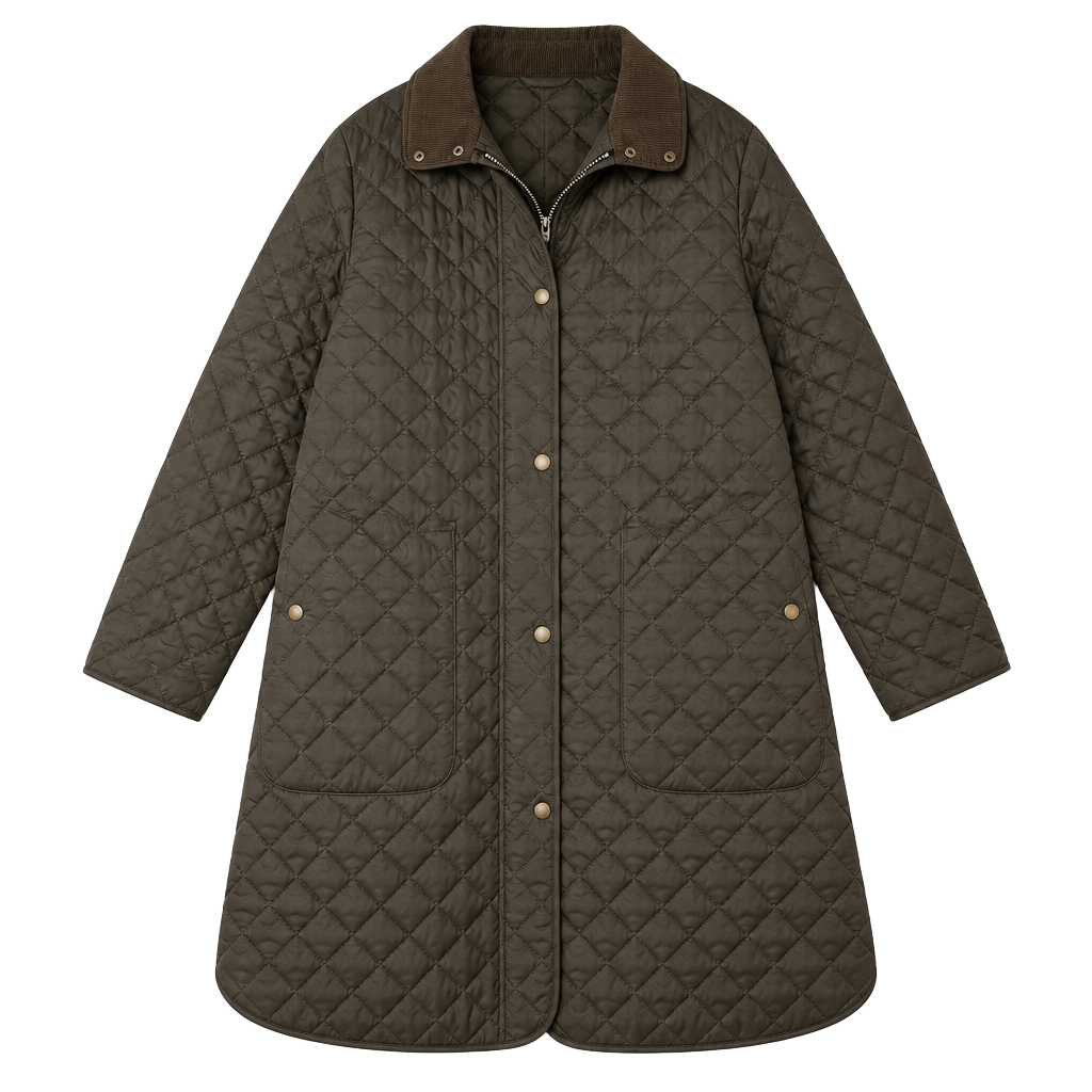 Lands' End Quilted Jacket BrownishBlack Corduroy Collar 1