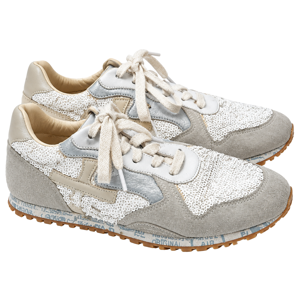 PREMIATA Sequin Sneakers White Silver 1