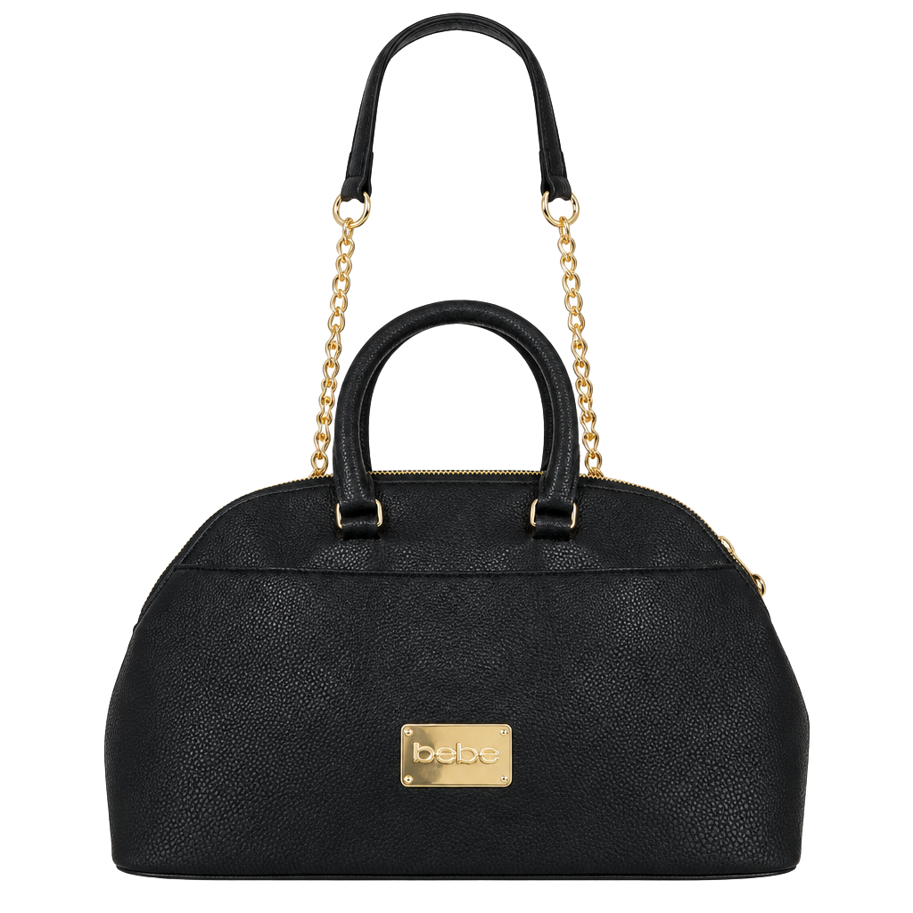 Bebe Black Satchel Handbag With Gold Chain Strap 1