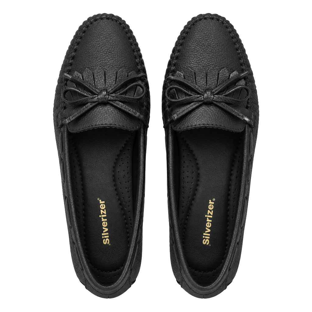 Naturalizer Black Leather Moccasin Loafers Bow Fringe Flats 1