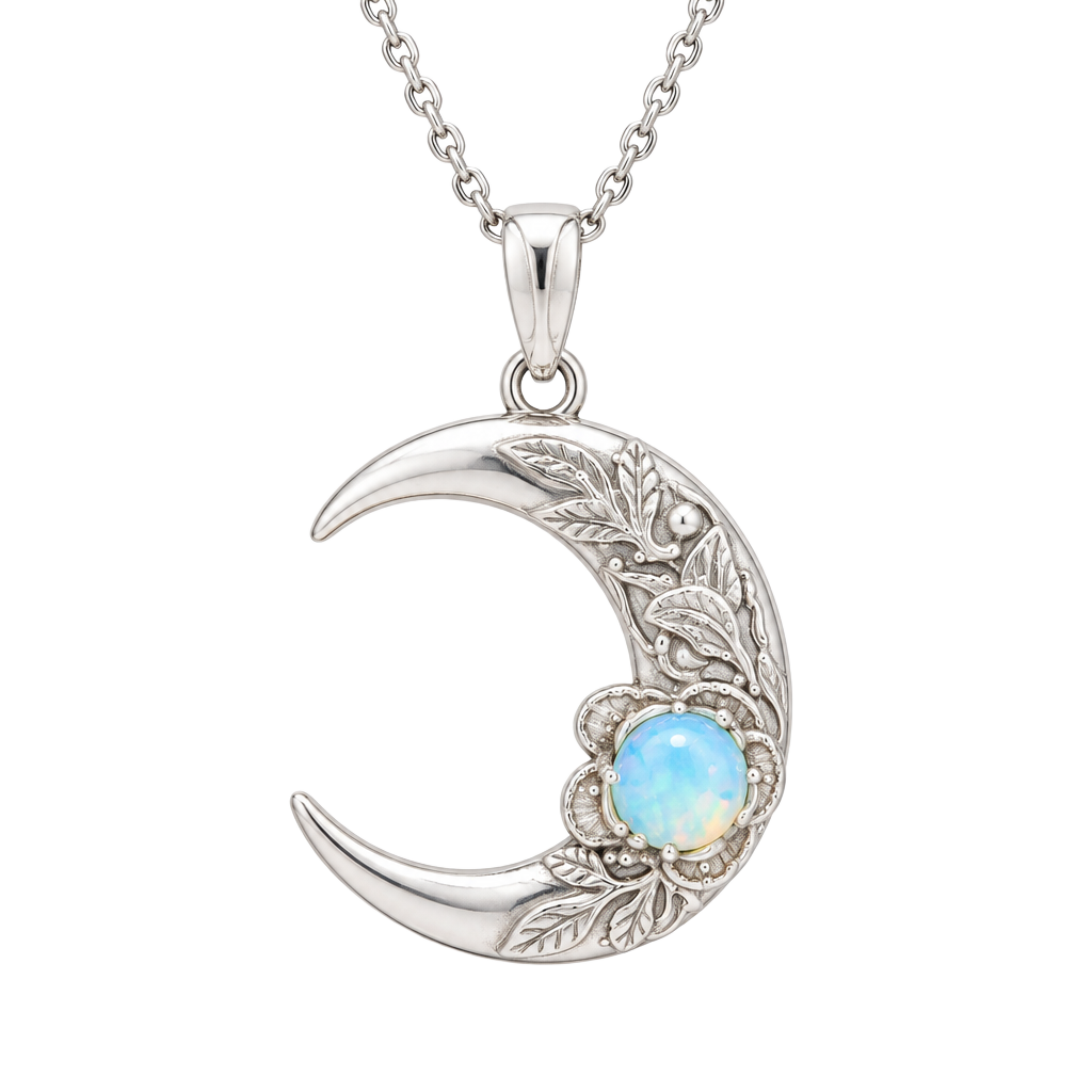Crescent Moon Opal Pendant Necklace 1
