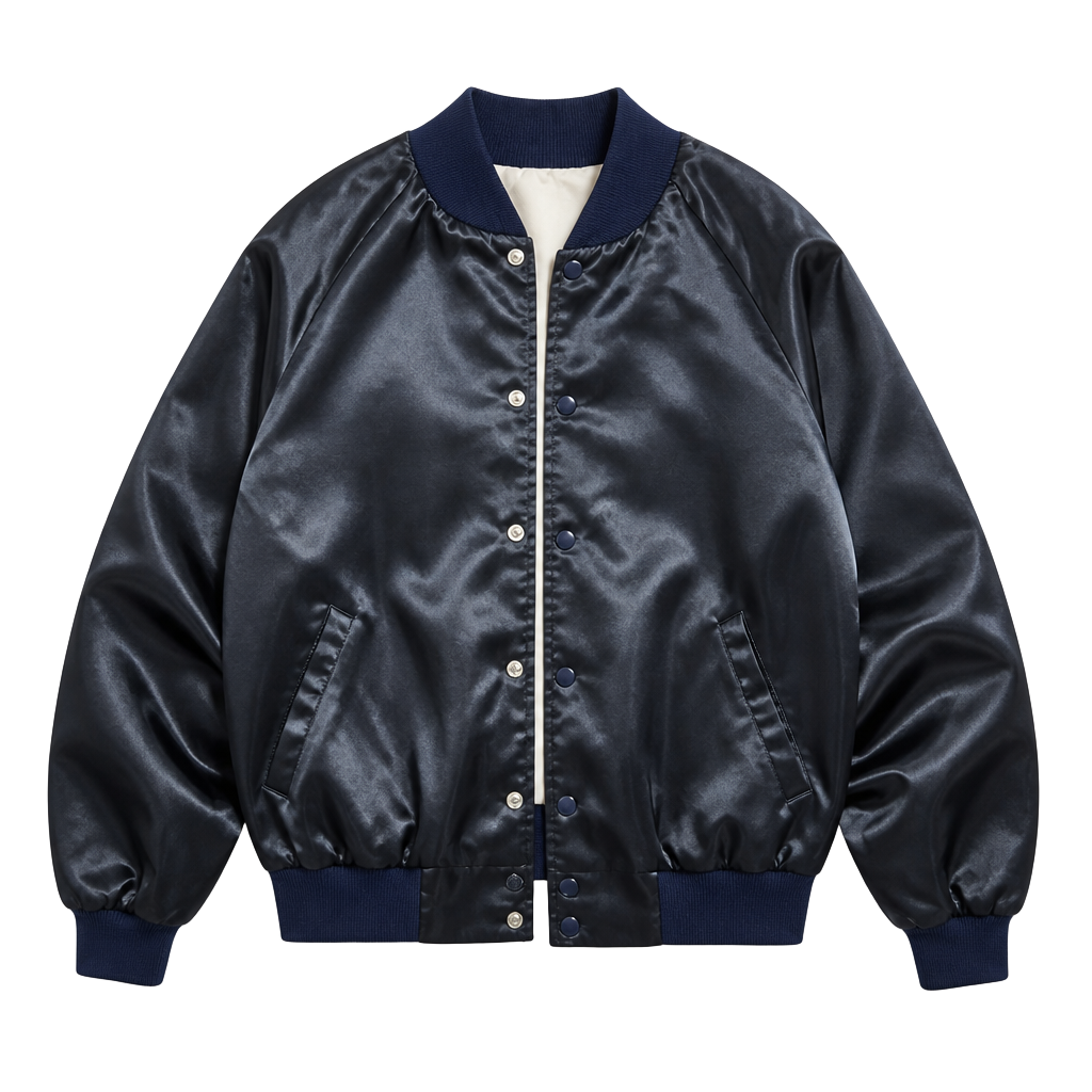 Vintage Lee Western Satin Bomber Jacket Blue Snap Up Made in USA 1