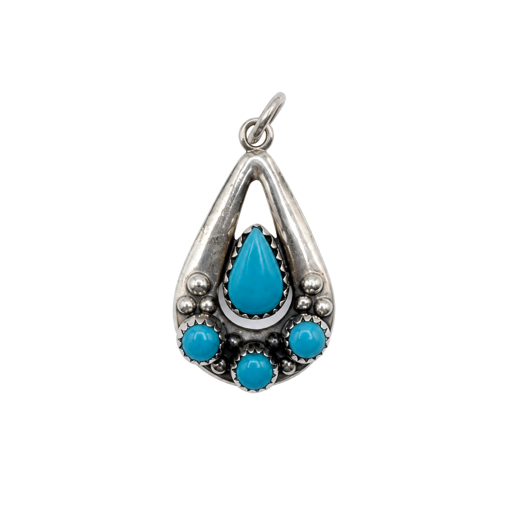 Sterling Silver Turquoise Cluster Teardrop Pendant 1